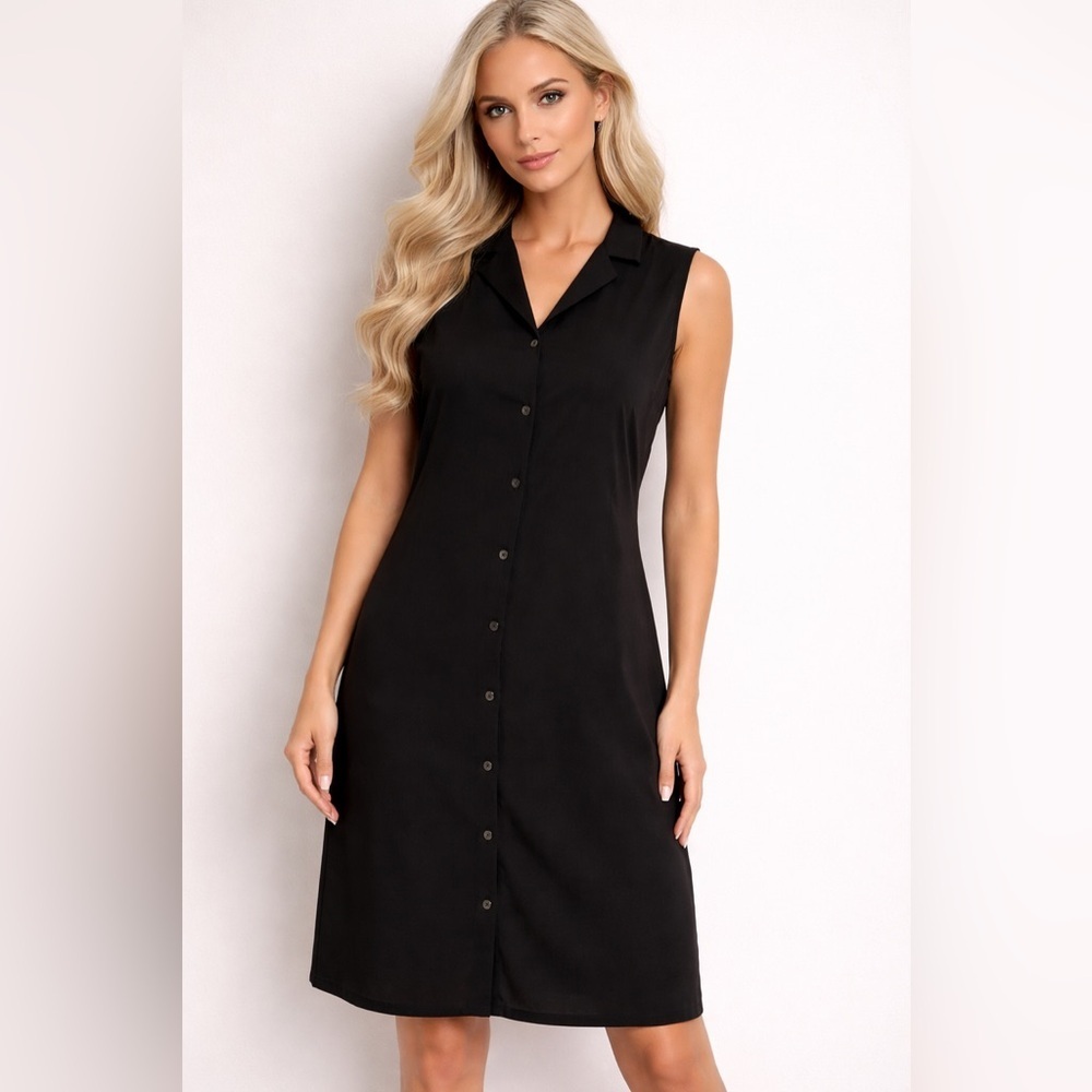 Apt 9 Black Shirt Dress Size 8 Sleeveless Button Front Knee Length NWT